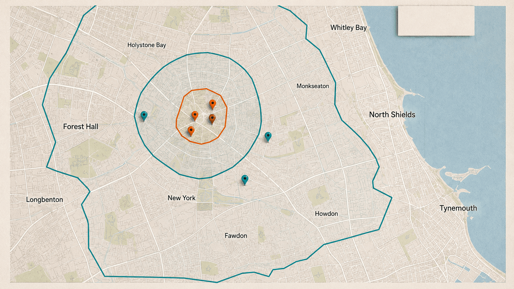 Abstract map showing local postcode interest signals